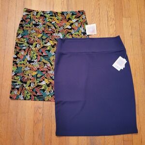 2 LuLaRoe Cassie Pencil Skirts  3XL Purple Feather Print NWT Comfy Stretch
